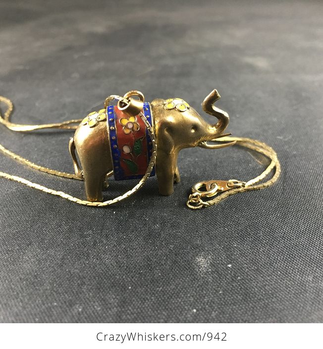 Stunning Brass and Cloisonne Elephant Pendant Necklace - #ANJPMeC3dBg-3