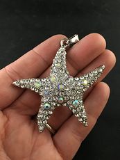Stunning Large Rhinestone Encrusted and Silver Tone Starfish Pendant #8GJPIGu4xwg