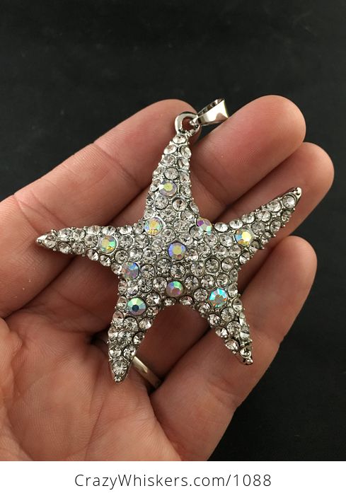 Stunning Large Rhinestone Encrusted and Silver Tone Starfish Pendant - #8GJPIGu4xwg-1