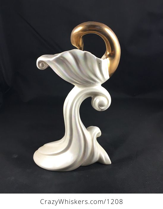 Stunning Pair of Iridescent Cream Glazed Ceramic Swan Candle Holders with Gold Elegant Necks Made by Ceci Holds Mini and Thin Taper Candles - #0WCrzIDU9Vs-4
