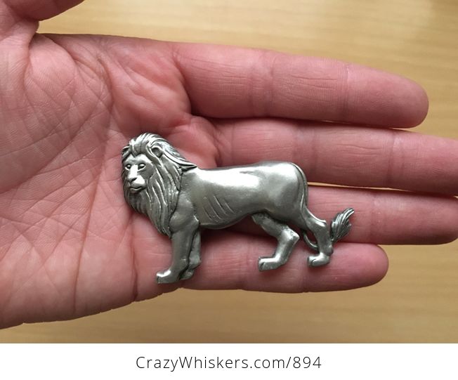 Stunning Vintage Pewter Tone Standing Male Lion Brooch Pin by Jj - #7wKB2E4xL3w-3