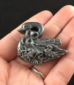 Swan Earrings Brooch Necklace and Trinket Jewelry Box Set Vintage Torino Pewter #UDqI9JVYFOo