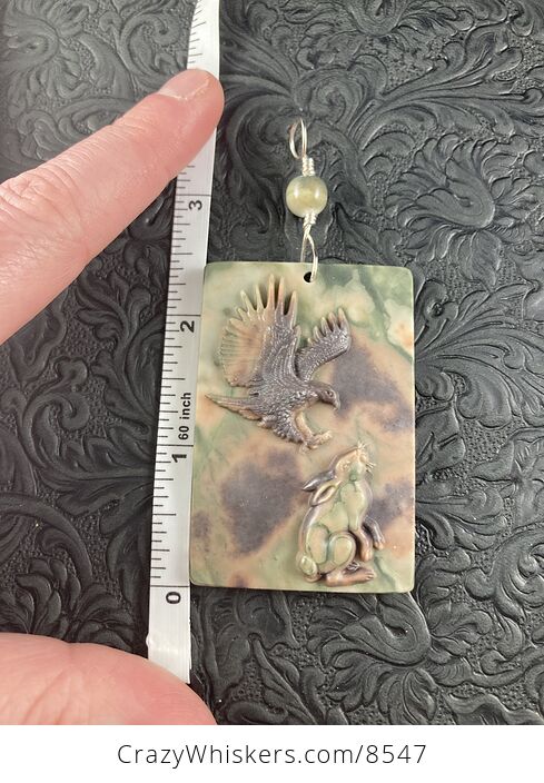 Swooping Eagle and Rabbit Carved in Jasper Stone Pendant Jewelry - #VvJ2nOoEB0M-7