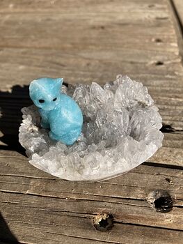 Tiny Amazonite Carved Kitty Cat Figurine and Crystal Base #r4DXBTW9eY4