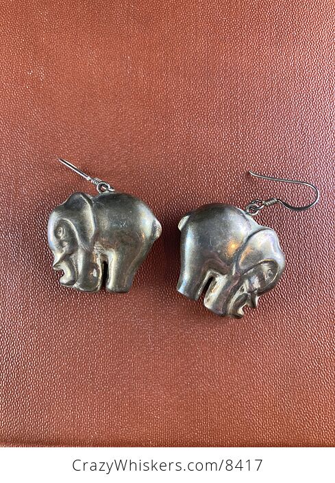 Vintage 3d Metal Dual Sided Elephant Earrings - #pG64dvEBQh8-1