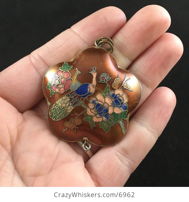 Vintage Cloisonne Peacock and Flower Jewelry Pendant - #0E6iWkiuAWM-7