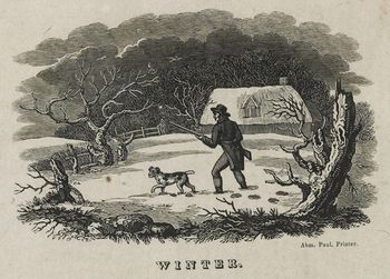 Vintage Digital Image of a Dog and Man with a Rifle in a Winter Barnyard C Between 1810 and 1830 #wkMUfRhNohQ