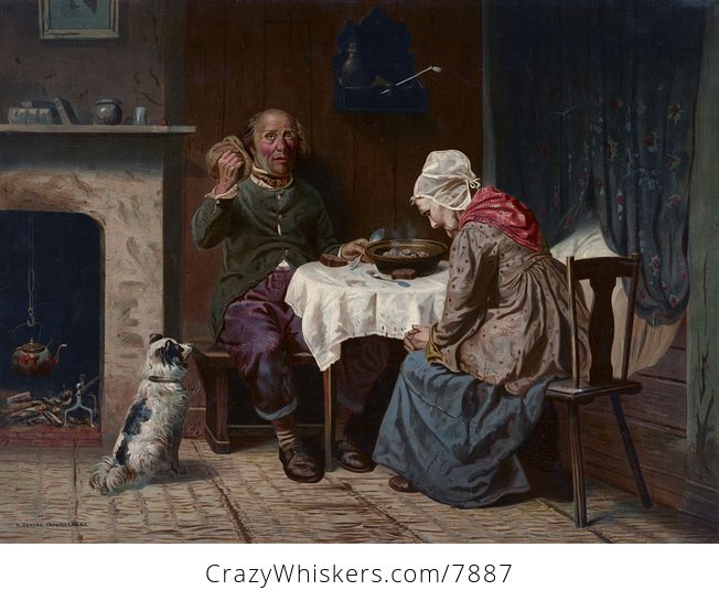 Vintage Digital Image of a Dog Begging While a Man and Woman Pray at a Table - #RqaichGEp0g-1
