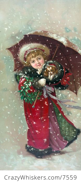 Vintage Digital Image of a Girl and Dog in Snow Storm - #jNUvlAwedNs-1