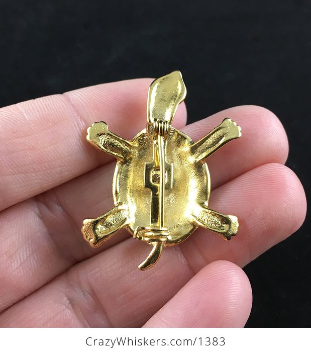 Vintage Gold Tone and Sparkly Green Turtle Tortoise Brooch Pin - #WVYOAnLQf98-4