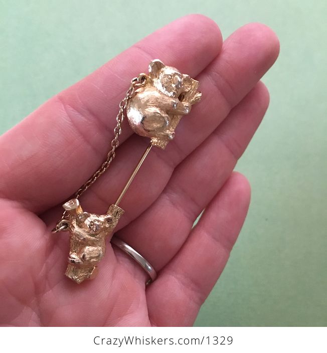 Vintage Gold Tone Avon Koala and Baby Joey Stick Brooch Pin Shipping Included in Price - #53sIc2yKSKs-2