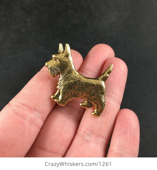 Vintage Gold Toned Metal Scottie Scottish Terrier Dog Brooch Tie Tack Lapel Pin - #dlThnlXcSI8-1