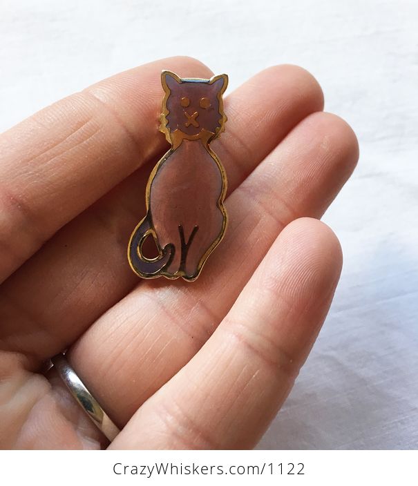 Vintage Gold Toned Sitting Cat Brooch Pin with Gradient Purple Body - #OjTzAQGjh8s-1