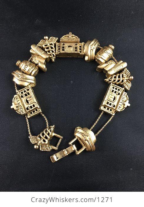 Vintage Medical Slide Charm Bracelet in Gold Tone - #lgMy6n8cVGM-1