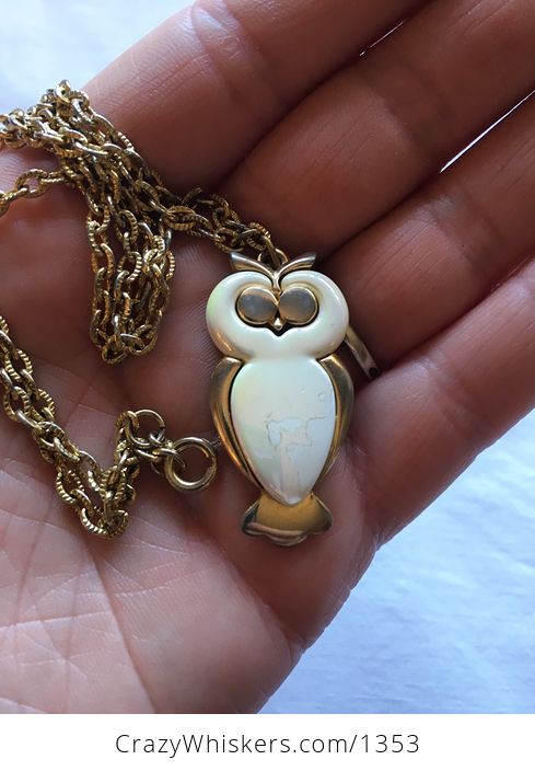 Vintage Opalescent and Gold Toned Owl Necklace Shipping Included in Price - #tY9Ea76BDoM-4
