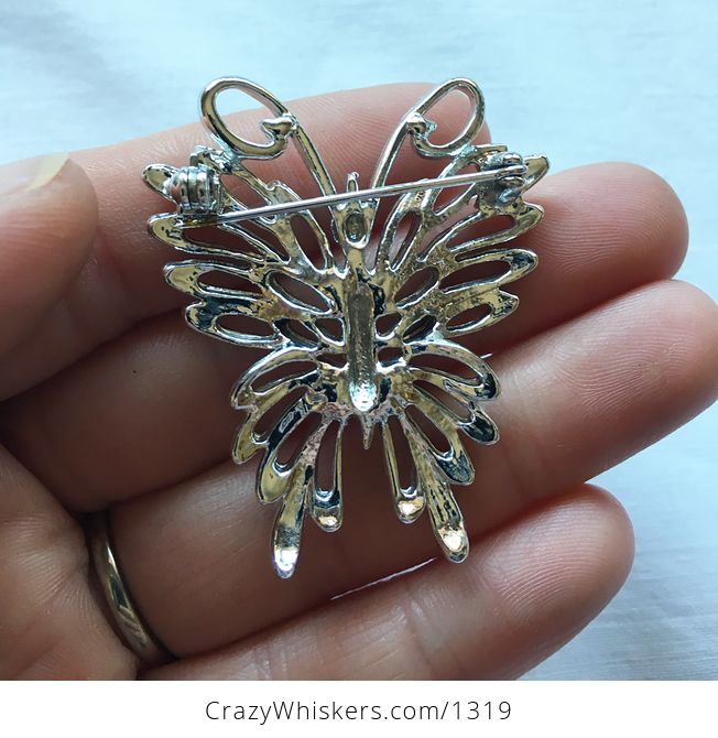 Vintage Ornate Silver Tone Butterfly Brooch Pin - #jxqgjnI57Fs-2
