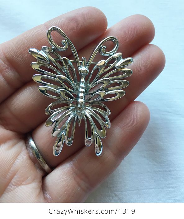 Vintage Ornate Silver Tone Butterfly Brooch Pin - #jxqgjnI57Fs-1