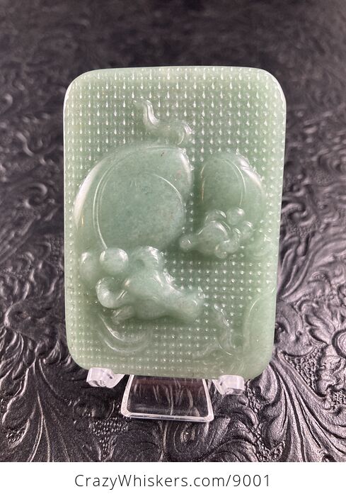 Water Buffalo Mom and Baby Carved Green Aventurine Stone Pendant Cabochon Jewelry Mini Art Ornament - #dp7xVkDPMSc-1