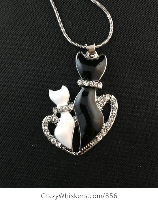 White and Black Cats Pendant with Rhinestones and a Heart - #dUG22mxbiZk-3