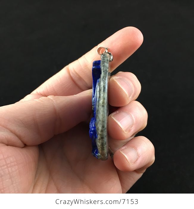 Winged Flying Angel Cat Carved Lapis Lazuli Stone Pendant Jewelry - #0oclidoTNyE-5