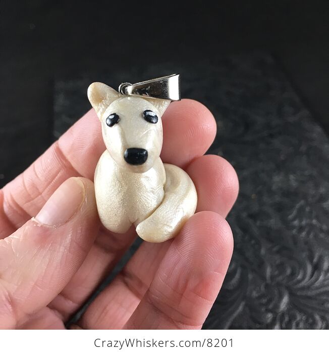Adorable Arctic Fox Polymer Clay Pendant Animal Jewelry - #qbPyikze96c-7