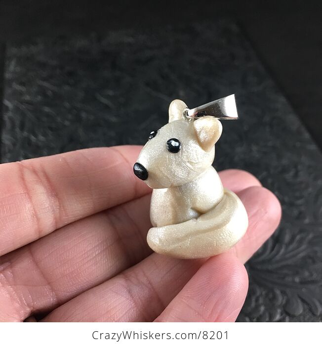 Adorable Arctic Fox Polymer Clay Pendant Animal Jewelry - #qbPyikze96c-6