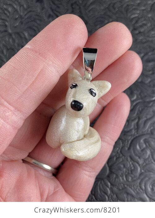 Adorable Arctic Fox Polymer Clay Pendant Animal Jewelry - #qbPyikze96c-2