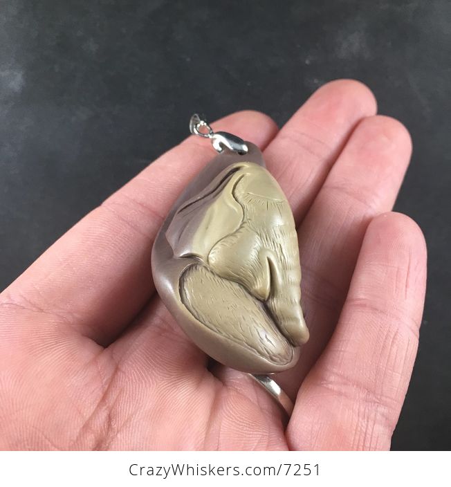Adorable Baby Elephant Face Jewelry Pendant Carved Picasso Jasper Stone Necklace - #YuAd0ERBV08-3
