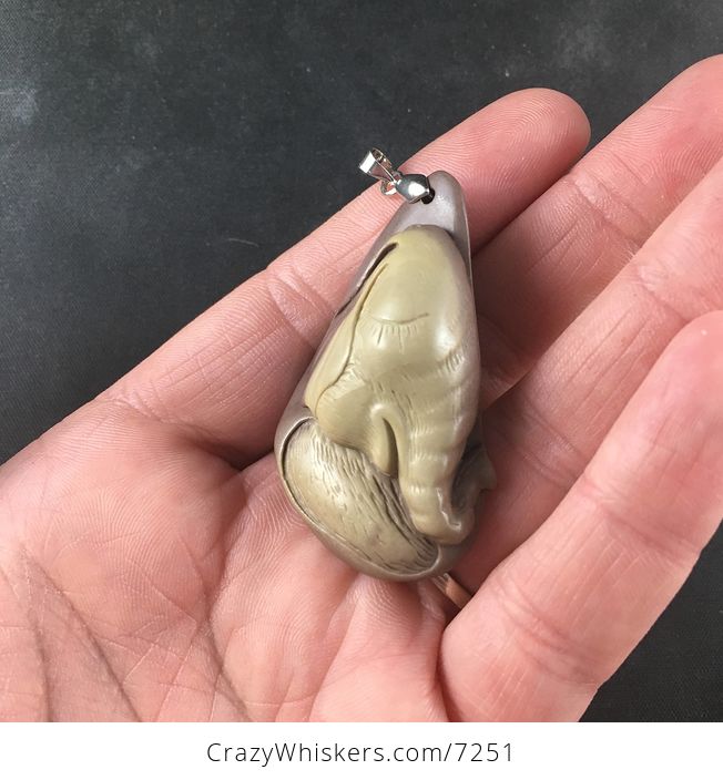 Adorable Baby Elephant Face Jewelry Pendant Carved Picasso Jasper Stone Necklace - #YuAd0ERBV08-2
