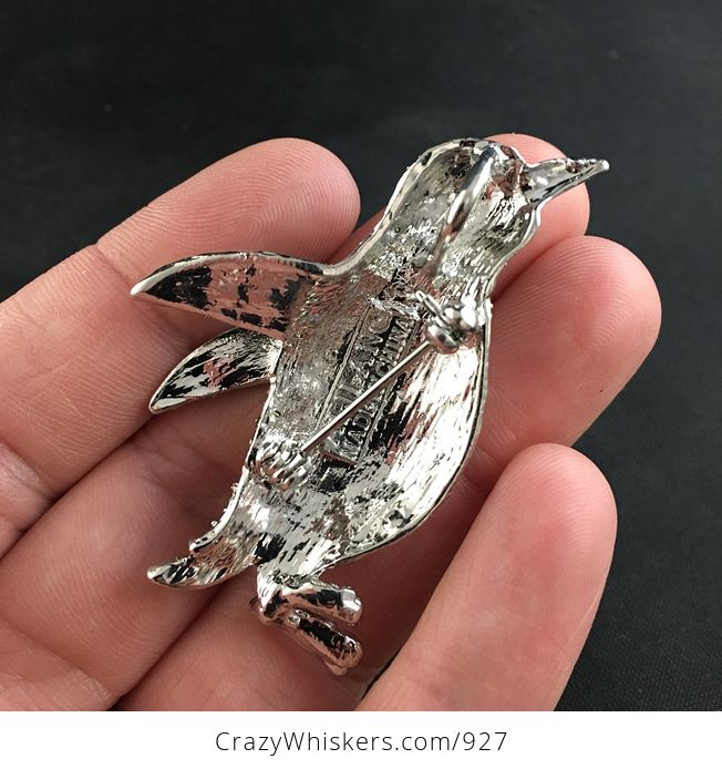 Adorable Black and White Crystal Rhinestone Penguin Brooch Pin and Pendant on Silver Tone - #2DoIICKKJH8-3