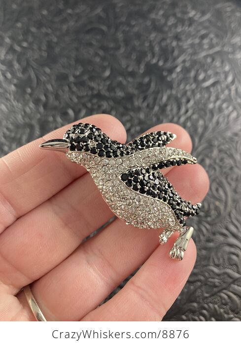 Adorable Black and White Crystal Rhinestone Penguin Brooch Pin and Pendant on Silver Tone - #5DutXsUHMcc-3
