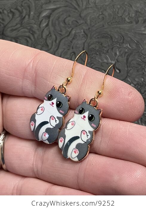 Adorable Grey Tuxedo Kitten Cat Earrings - #uTXTIh98I3U-3