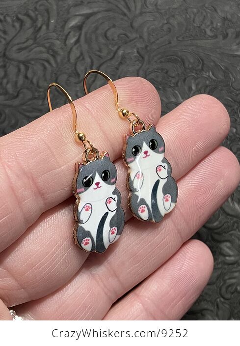 Adorable Grey Tuxedo Kitten Cat Earrings - #uTXTIh98I3U-2