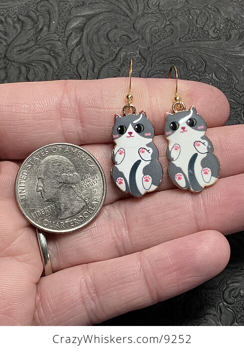 Adorable Grey Tuxedo Kitten Cat Earrings - #uTXTIh98I3U-4