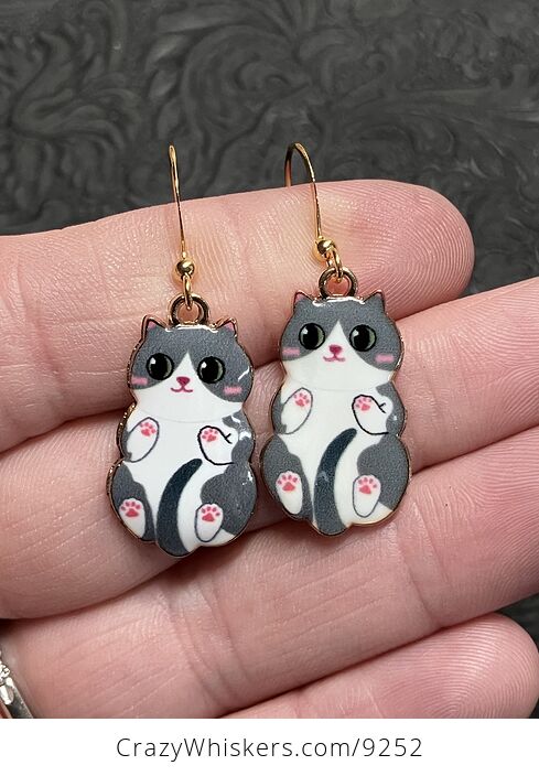 Adorable Grey Tuxedo Kitten Cat Earrings - #uTXTIh98I3U-1