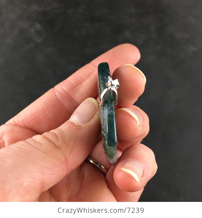 Adorable Moss Agate Stone Carved Jumping Dolphin Pendant Necklace - #8uAldINmev4-4