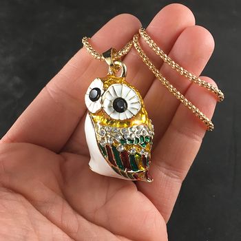 Adorable Owl with Enamel Rhinestones Pendant Necklace Jewelry #gZjHLUmDMiU