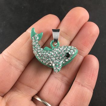 Adorable Rhinestone and Turquoise Greenish Blue Whale Pendant Jewelry #YsZAYFcHCNs