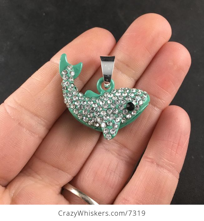 Adorable Rhinestone and Turquoise Greenish Blue Whale Pendant Jewelry - #YsZAYFcHCNs-1