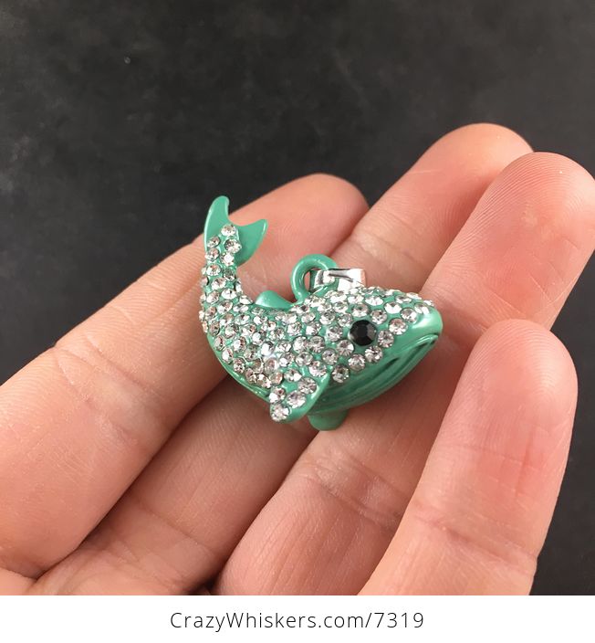 Adorable Rhinestone and Turquoise Greenish Blue Whale Pendant Necklace Jewelry - #YsZAYFcHCNs-3