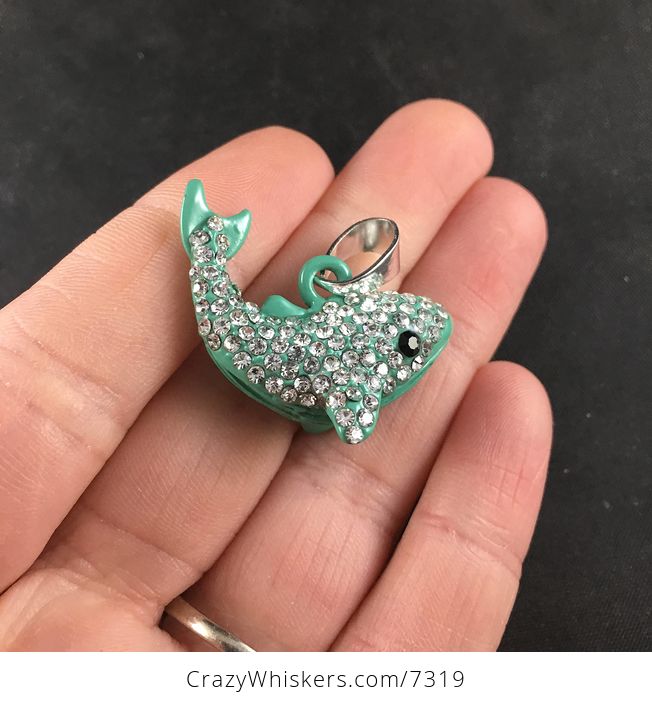 Adorable Rhinestone and Turquoise Greenish Blue Whale Pendant Necklace Jewelry - #YsZAYFcHCNs-2