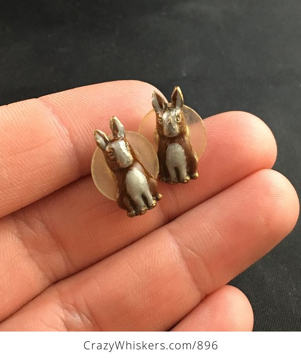 Adorable Silver and Brown Bunny Rabbit Earrings - #Vwjw51oNiG4-2