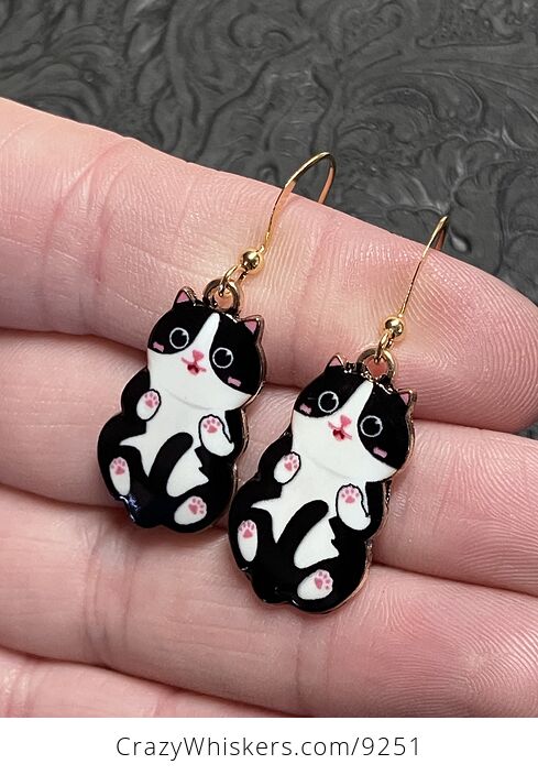 Adorable Tuxedo Kitten Cat Earrings - #5Czanbh9ctc-3