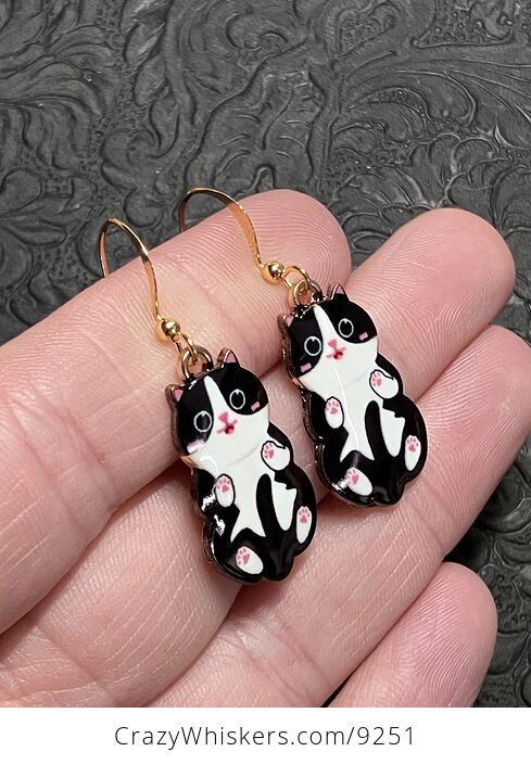 Adorable Tuxedo Kitten Cat Earrings - #5Czanbh9ctc-2