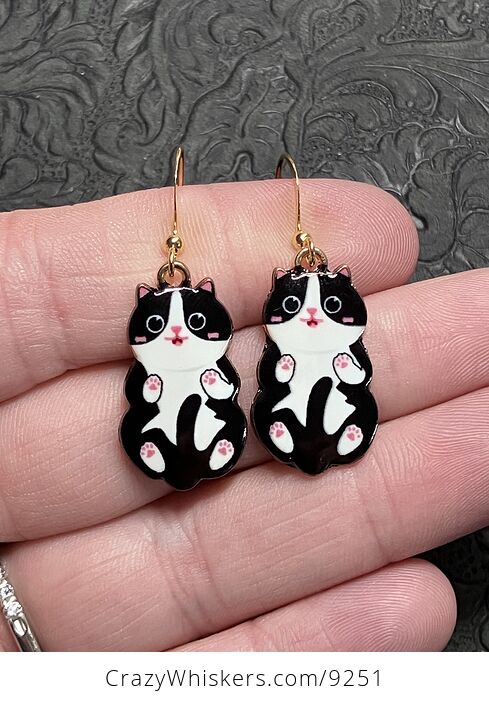 Adorable Tuxedo Kitten Cat Earrings - #5Czanbh9ctc-1