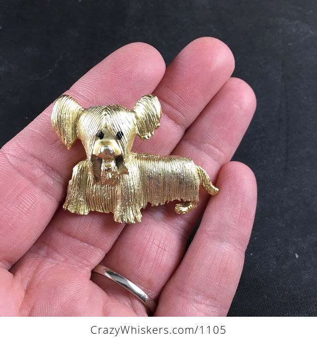 Adorable Vintage Gold Toned Metal Silky Terrier Dog Brooch Pin - #9ErRp4LsjQc-2
