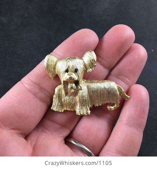 Adorable Vintage Gold Toned Metal Silky Terrier Dog Brooch Pin - #9ErRp4LsjQc-1
