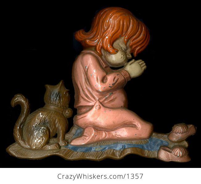 Adorable Vintage Painted Metal Sexton Praying Cat Dog Girl and Boy Wall Plaques Set of 2 Free Shipping - #nDW1igqfhx8-2