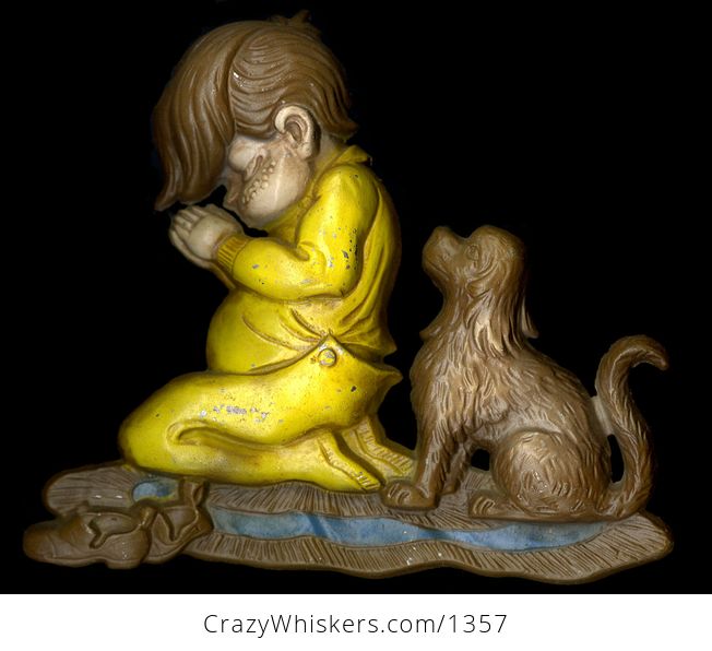 Adorable Vintage Painted Metal Sexton Praying Cat Dog Girl and Boy Wall Plaques Set of 2 Free Shipping - #nDW1igqfhx8-3