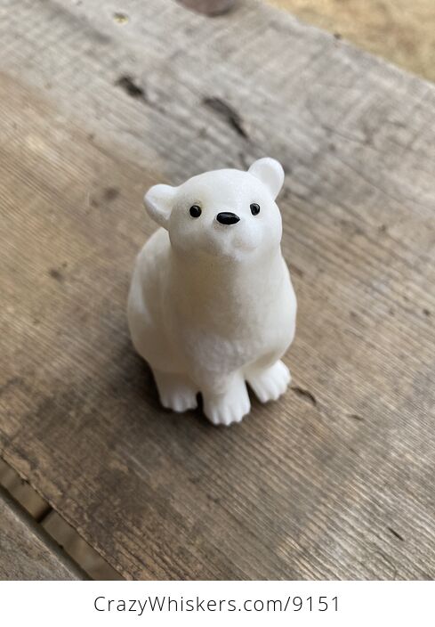 Adorable White Jade Polar Bear Figurine - #eBmp1SJ6FfY-1